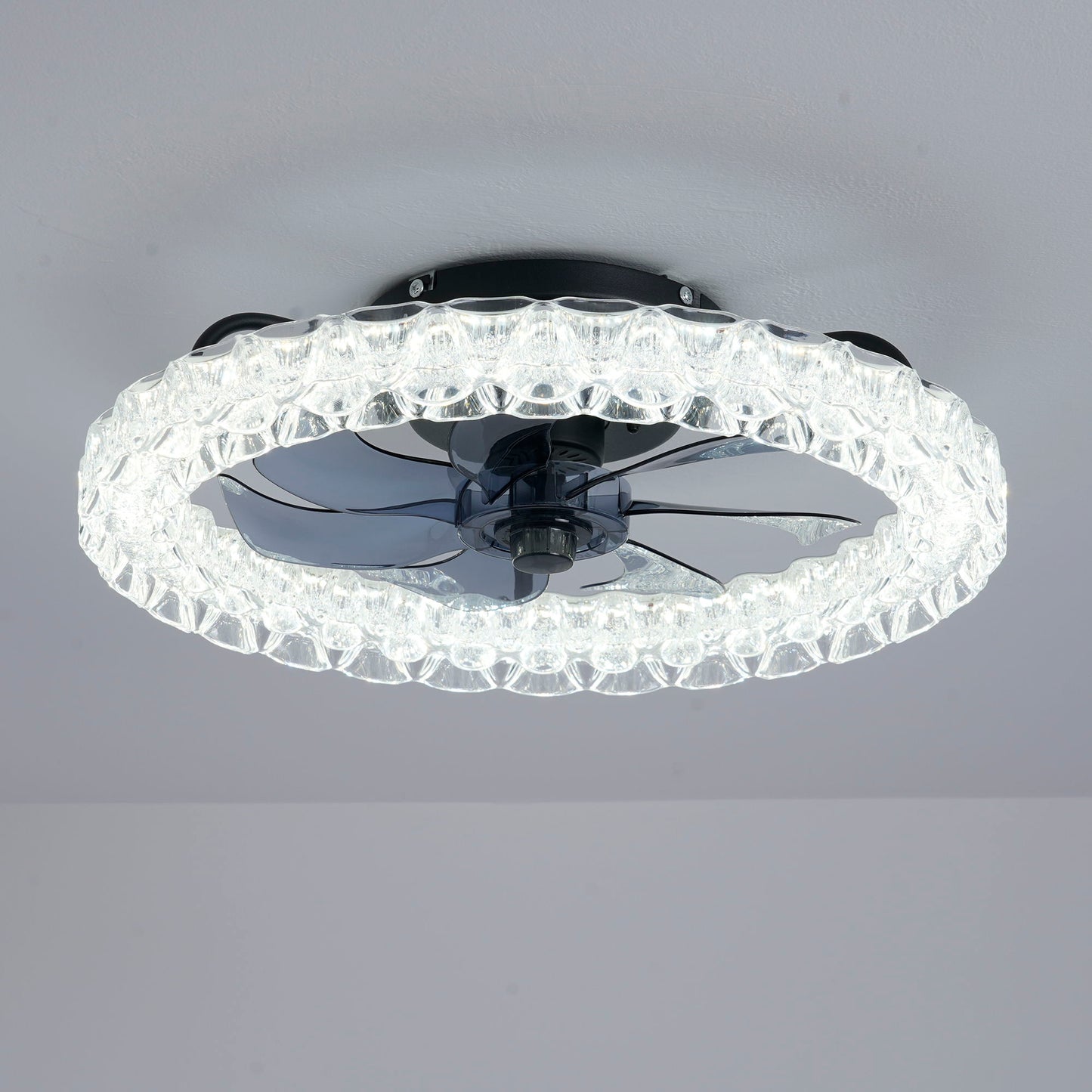 LED Light Source And Remote Control, 3000 - 6500K Dimmable Flush Mount LED Fan Light, 6 Speeds, Quiet DC Motor - Matte Black