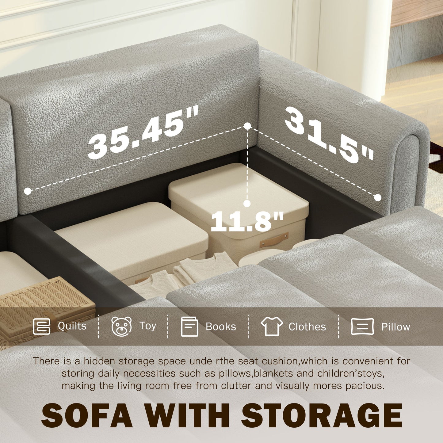 4 Seater Modern Couch With Seats Storage