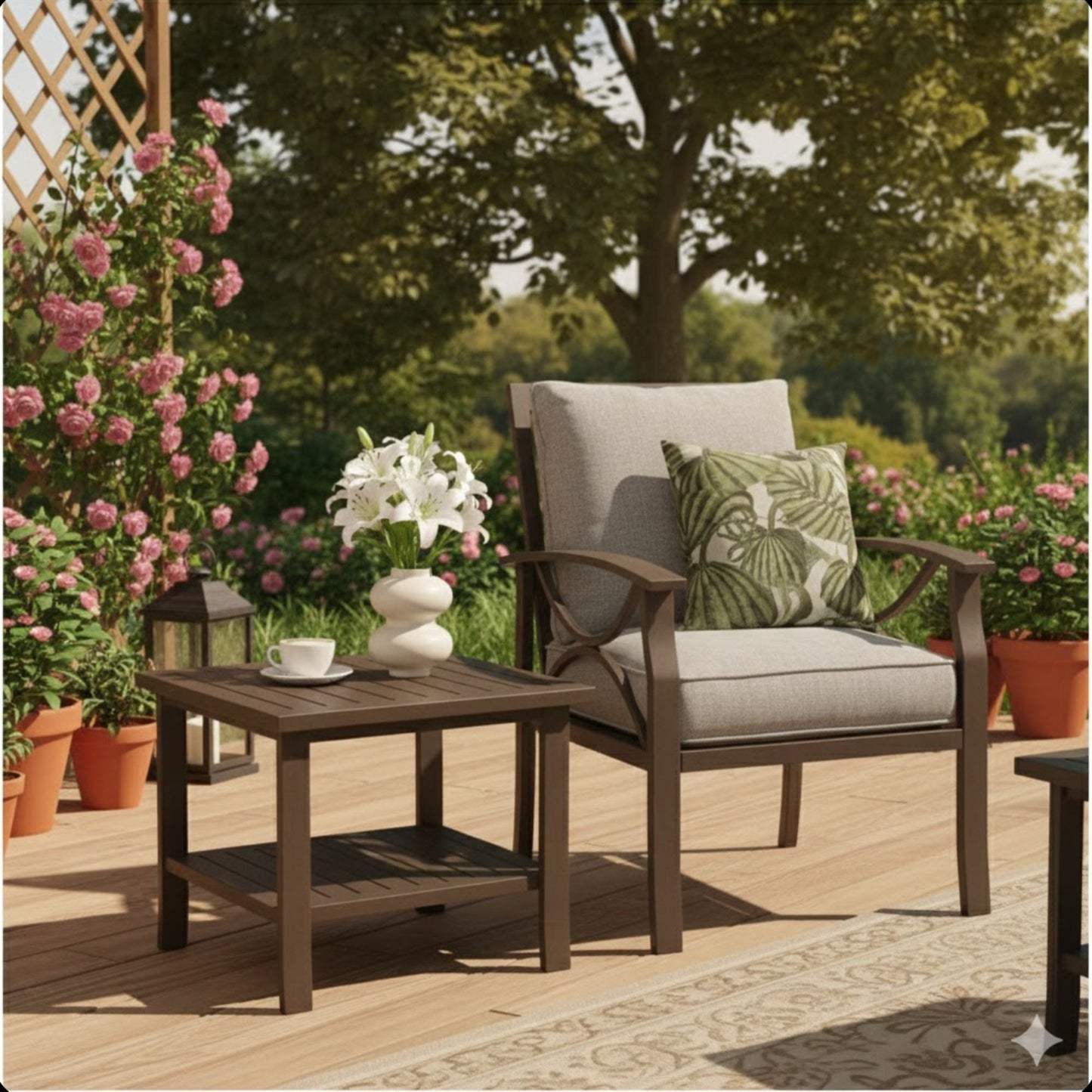 Square 2 Tier All-Weather Outdoor Side Table With Slatted Top