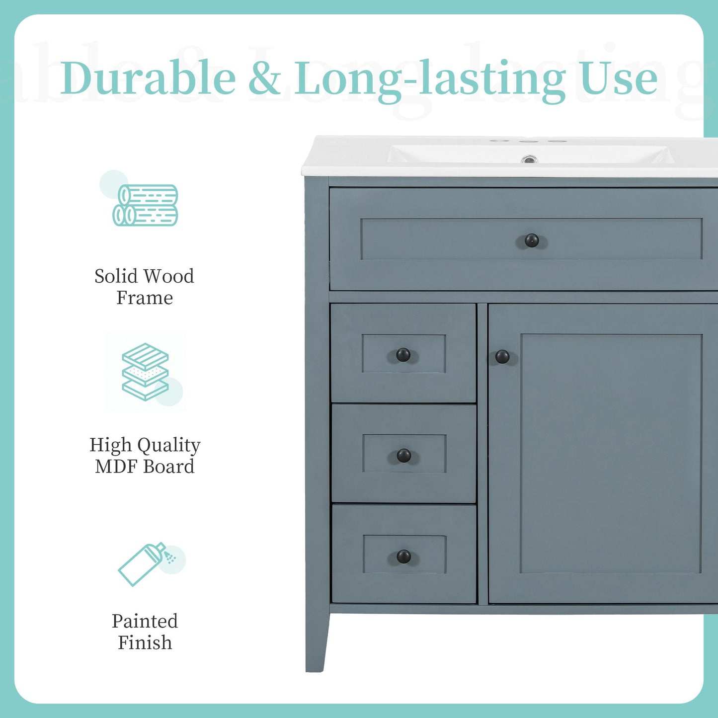 Bathroom Vanity With Sink, 3 Drawers And Adjustable Shelf, Freestanding Storage Unit