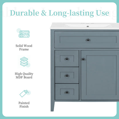 Bathroom Vanity With Sink, 3 Drawers And Adjustable Shelf, Freestanding Storage Unit