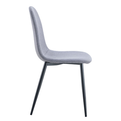 Luxury Simple Chair Linen Cotton High Resilience Dining Chair With Black Metal Legs (Set of 4) - Light Gray