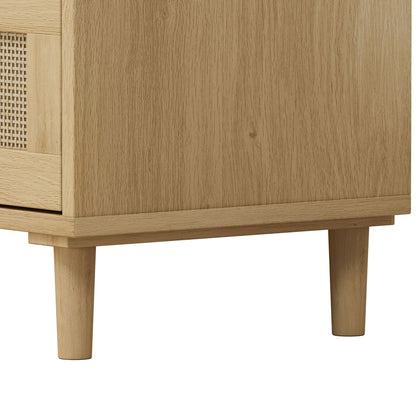 3 Drawers Rattan Storage Cabinet Rattan Drawer, For Bedroom, Living Room, Dining Room, Hallways (Set of 2) - Oak