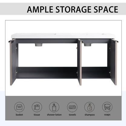 Contemporary Wall Mounted Bathroom Vanity With Resin Double Sink