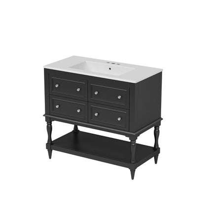 Bathroom Vanity With Medicine Cabinet, Storage Cabinet With 4 Drawers, Adjustable Shelf Mirror
