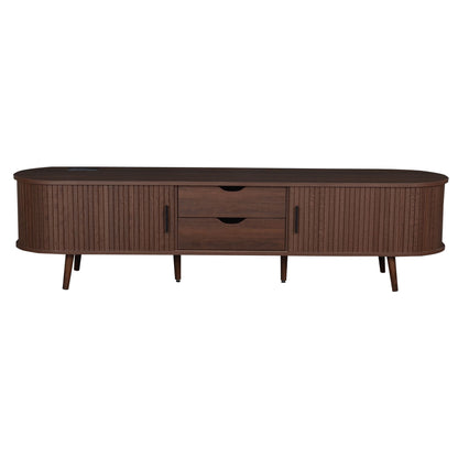 TV Stand For 70" TV, Console With Tambour Doors, Drawers And Built In Power Outlet - Dark Brown