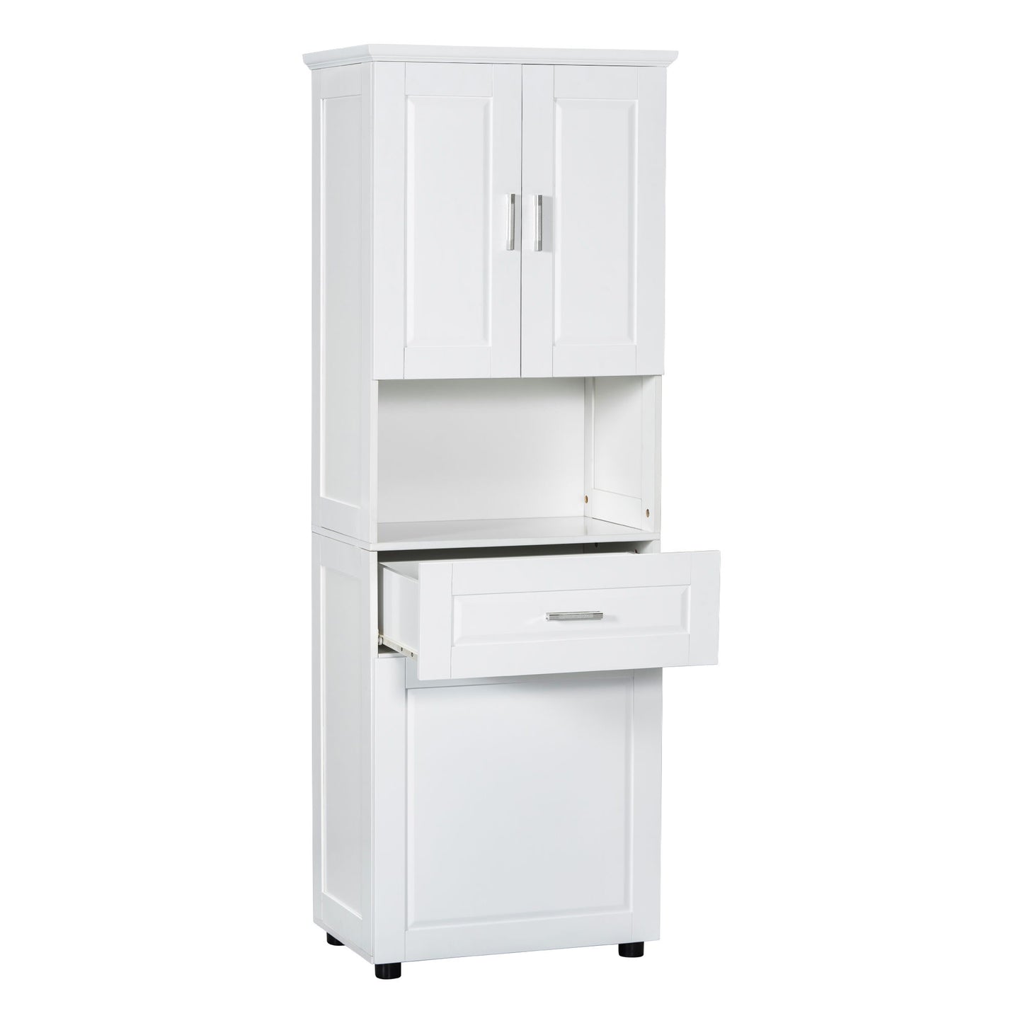 Tall Bathroom Cabinet With Tilt-Out Laundry Basket And Upper Storage