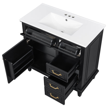 Modern Bathroom Vanity With Sink Top, Flip Drawers, Adjustable Shelf