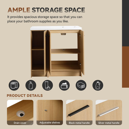 Freestanding Bathroom Vanity Set With Tall Linen Cabinet, 3 Door Storage Cabinet, Single Sink