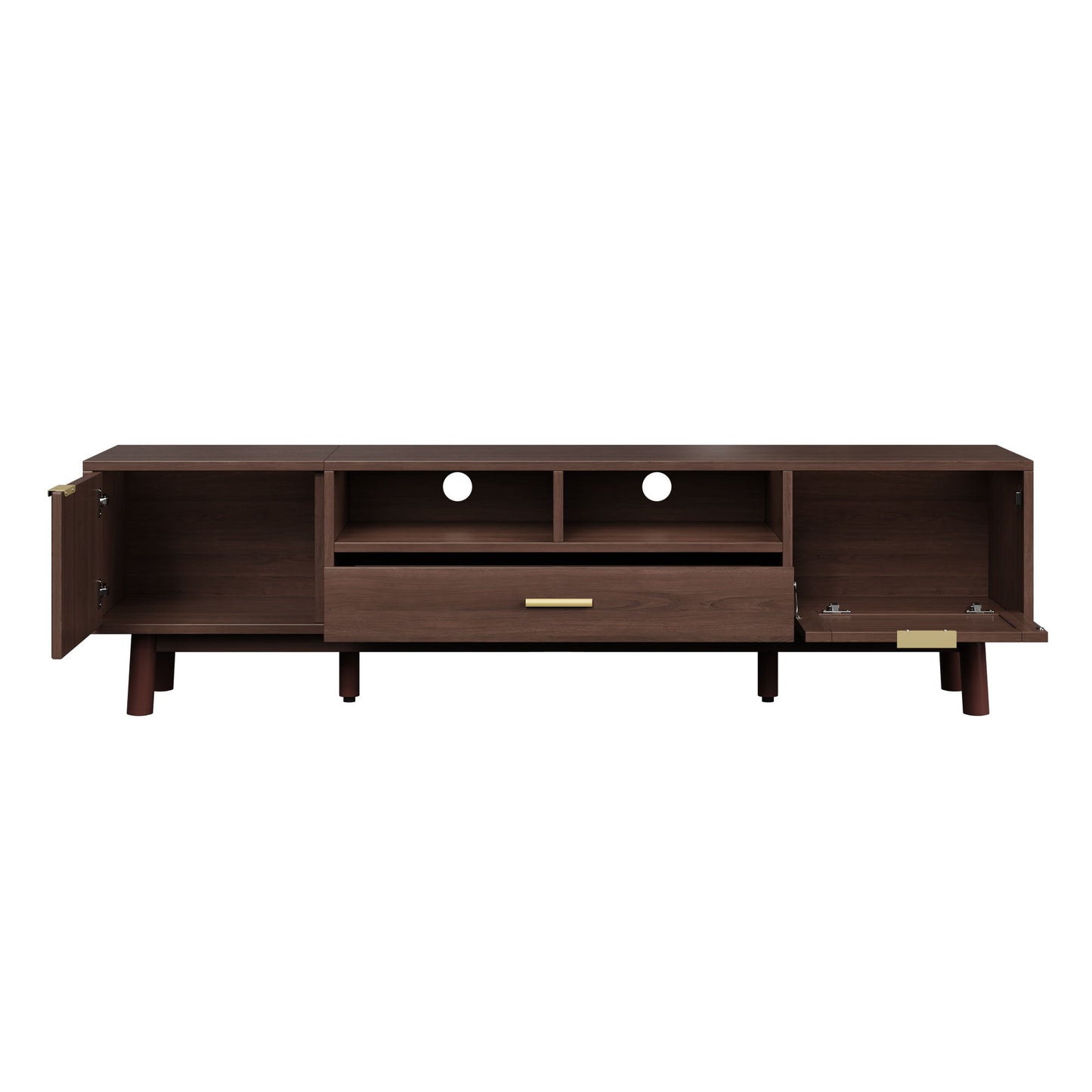 TV Stand For 75" TVs With Soft Closing Doors, Console With Accents And Drop Down Cabinet - Dark Brown