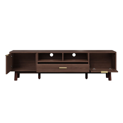 TV Stand For 75" TVs With Soft Closing Doors, Console With Accents And Drop Down Cabinet - Dark Brown