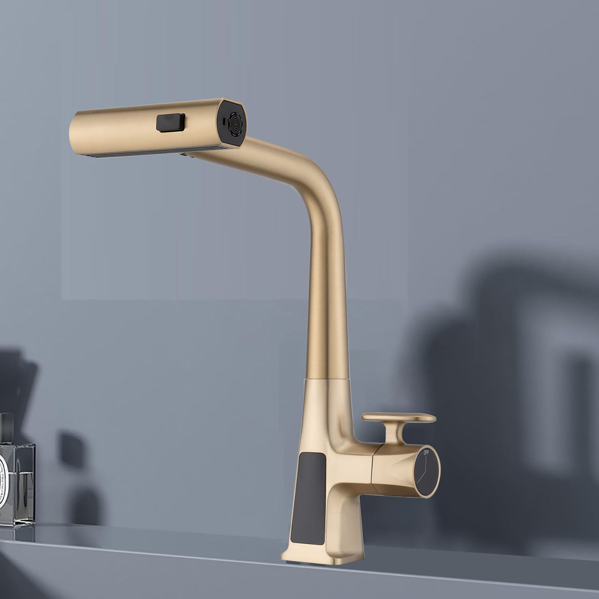 Waterfall Kitchen Faucet With Temperature Display And Pull Down Sprayer