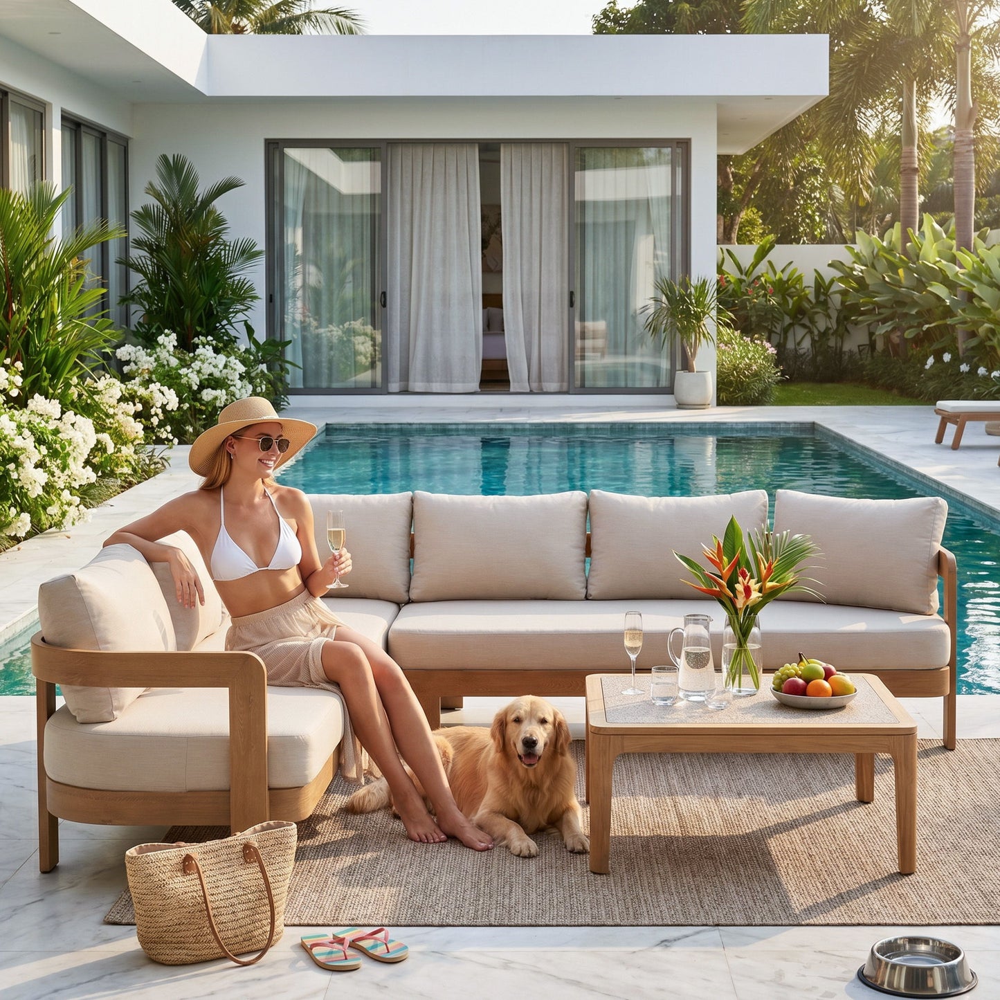 Outdoor Patio Sectional Sofa Set - Oak