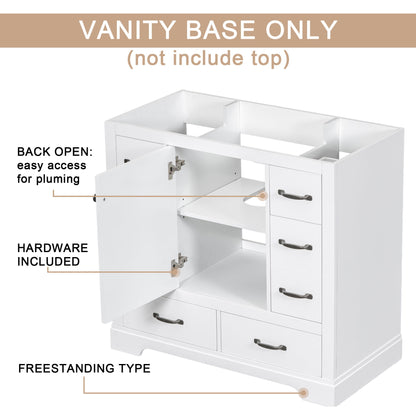 Modern Bathroom Vanity Base Only, 6 Drawer Storage With Adjustable Shelf