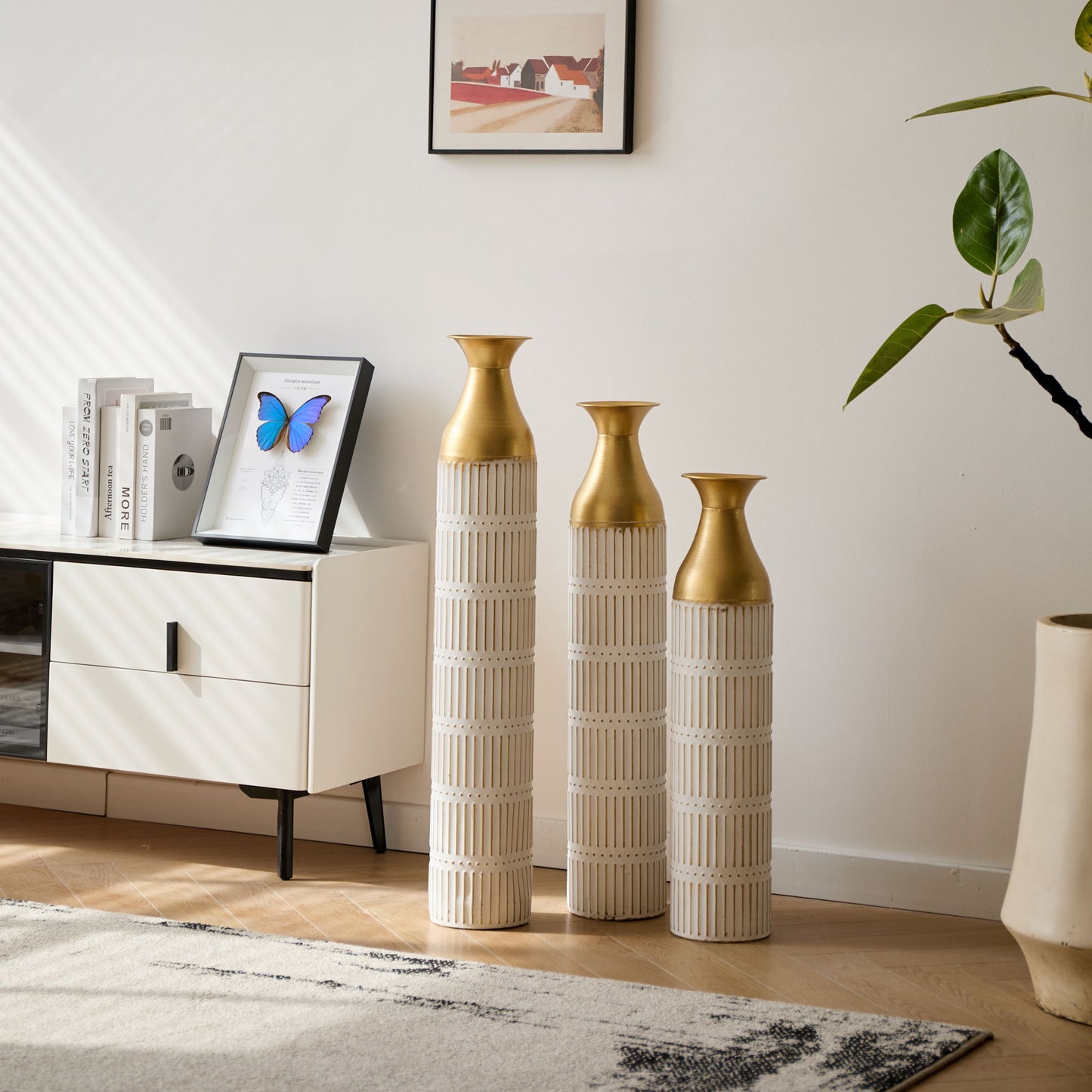 Floor Metal Vases Decorated White Metal Vases (Set of 3) Gorgeous Home Decoration Large Glazed Metal Vases - White