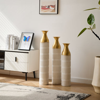 Floor Metal Vases Decorated White Metal Vases (Set of 3) Gorgeous Home Decoration Large Glazed Metal Vases - White