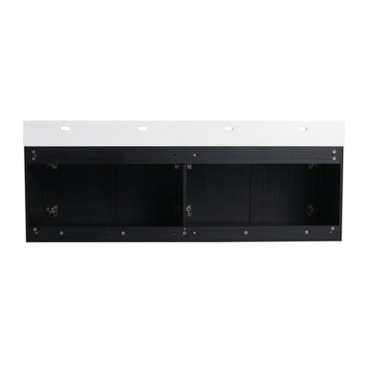 Modern Wall Mounted Bathroom Vanity With Resin Sink And Storage Rack