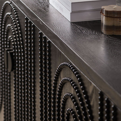 Modern Sideboard Cabinet With Decorative Nailhead Accents, Stylish Storage Solution For Dining, Living Rooms - Black