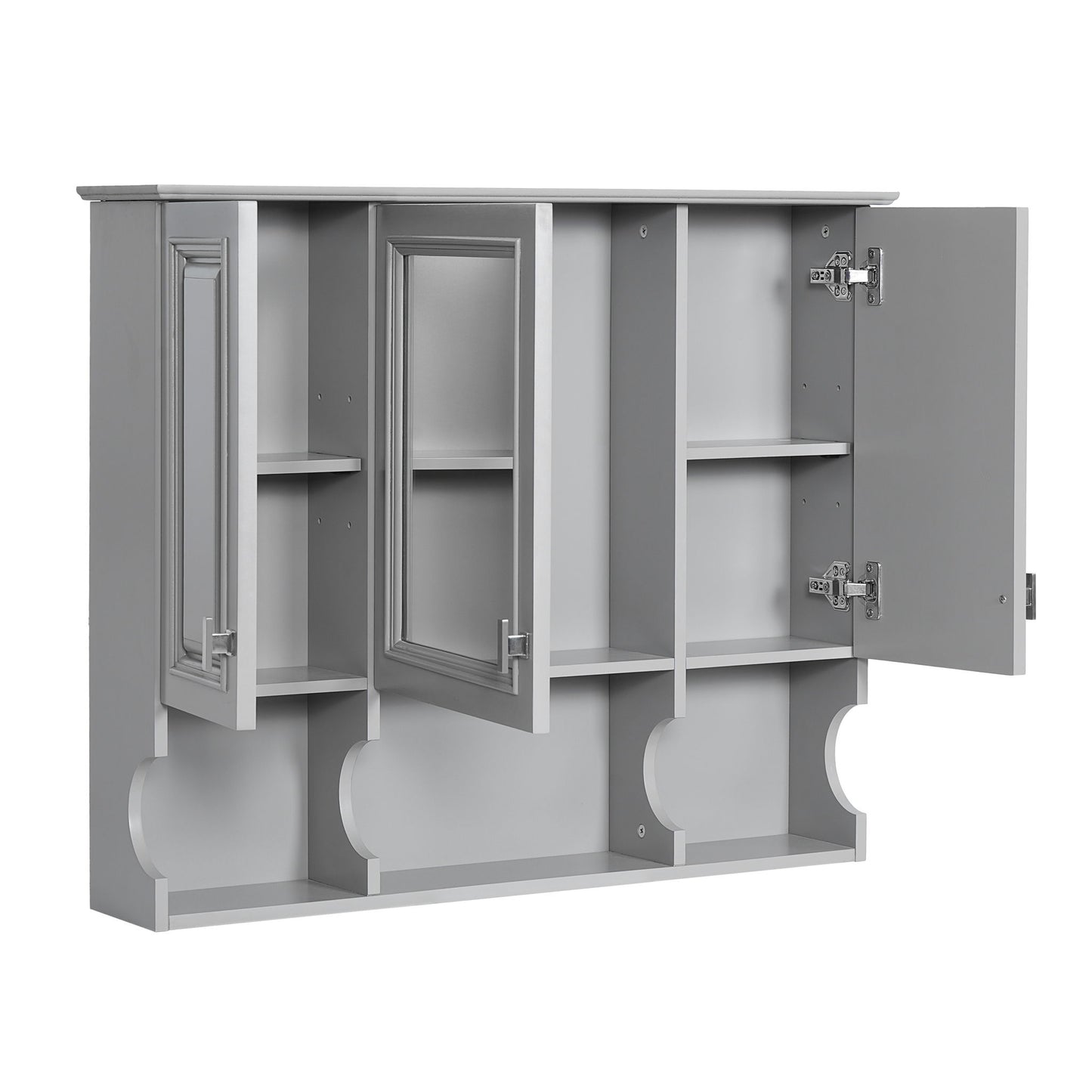 Wall Mounted Bathroom Medicine Wall Cabinet With Mirror & Open Shelves
