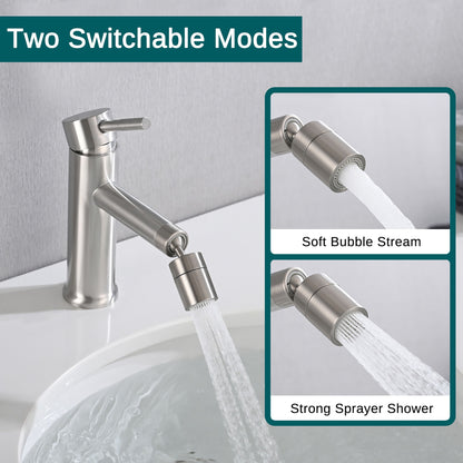 2 Mode Bathroom Faucet With 360 Degree Rotating Aerator For Sink