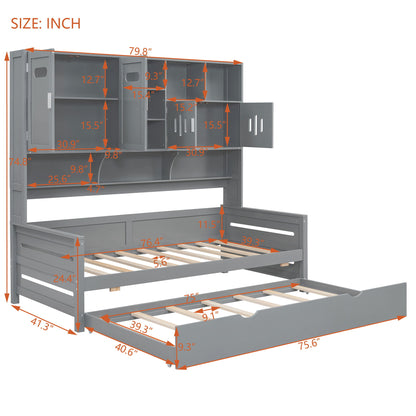 Daybed With All-In-One Cabinet And Shelf