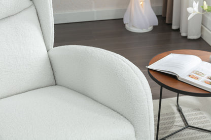 Teddy Fabric Rocking Chair With Packet Wood Legs - Ivory
