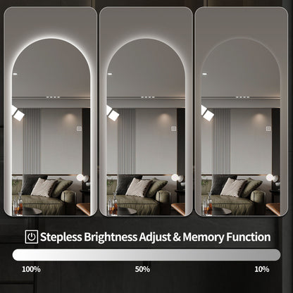 LED Full Length Wall Mirror With Symmetrical Arch Design, 3 Color Dimmable Lighting - Silver