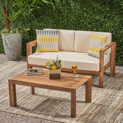 2 Piece Patio Set With Open-Back Loveseat And Coffee Table - Beige / Brown
