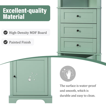 Tall Storage Cabinet With 3 Drawers And Adjustable Shelves For Bathroom