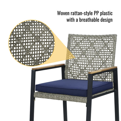 5 Piece Patio Dining Table Set, Acacia Wood Table Top With Umbrella Hole