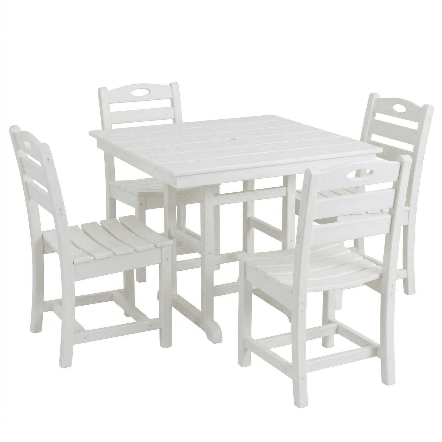 Outdoor Patio Dining Set, Square Table With Umbrella Hole And Armless Chairs
