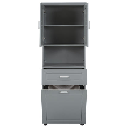 Tall Bathroom Cabinet With Tilt-Out Laundry Basket And Upper Storage