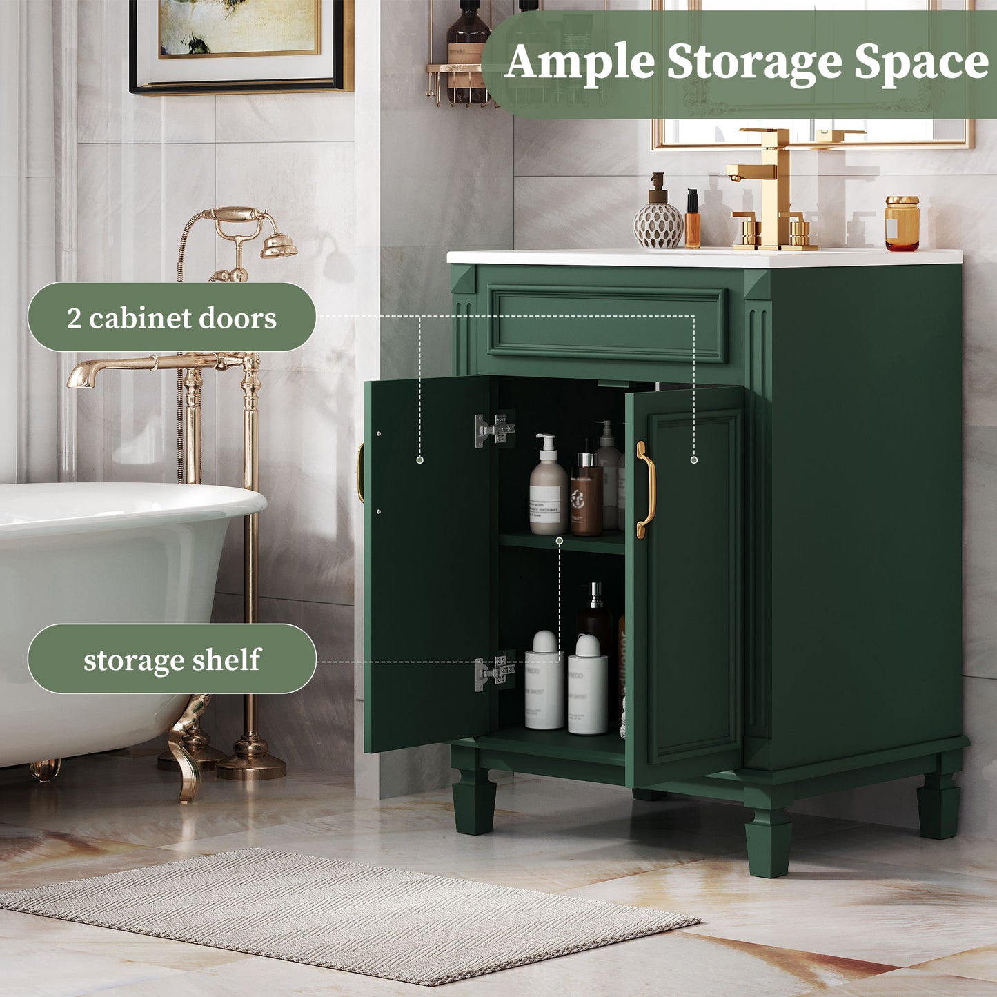 Bathroom Vanity With Top Sink, Cabinet With 2 Soft Closing Doors
