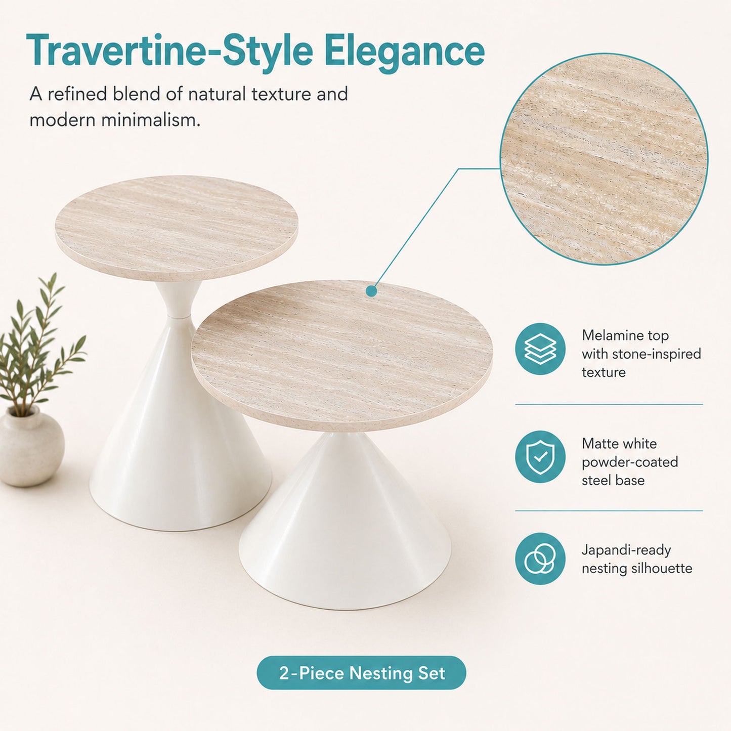 2 Piece Coffee Round Table Set