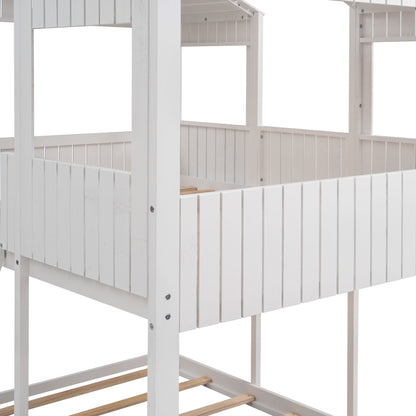 Bunk Bed With Roof, Window, Guardrail, Ladder
