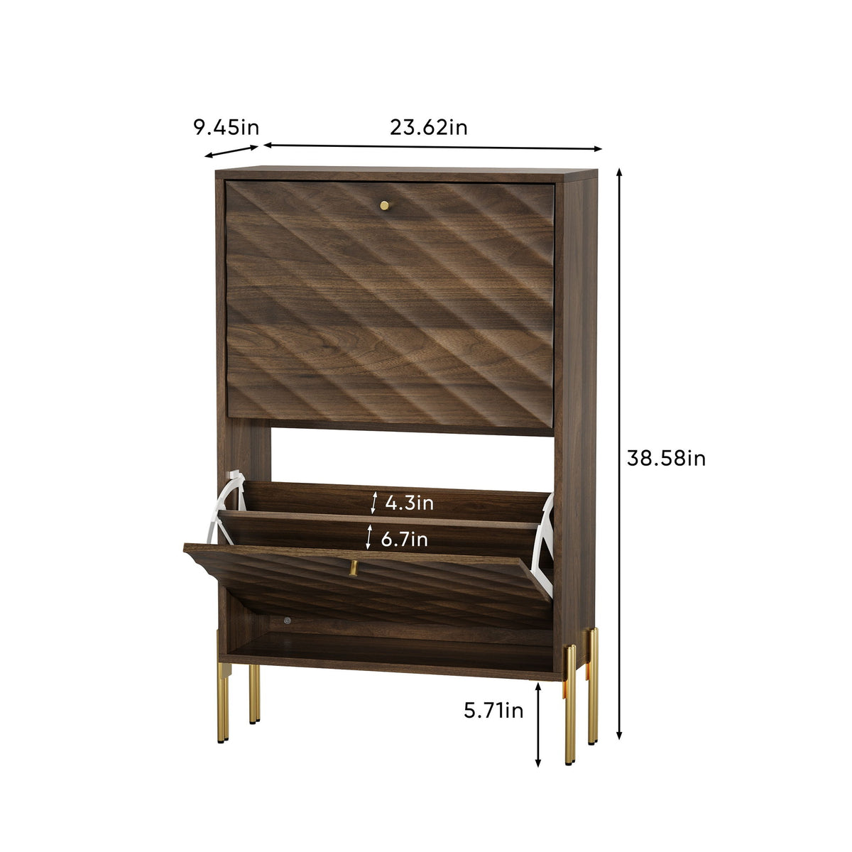 Shoe Cabinet, Freestanding Organizer For Entryway - Walnut