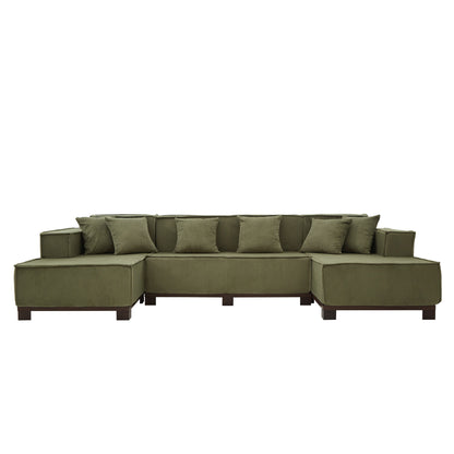 U-Shaped Sectional Sofa With RGB LED Light Strip And 6 Pillows