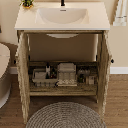 Folding Floor Cabinet With Ceramic Sink, Space Saving