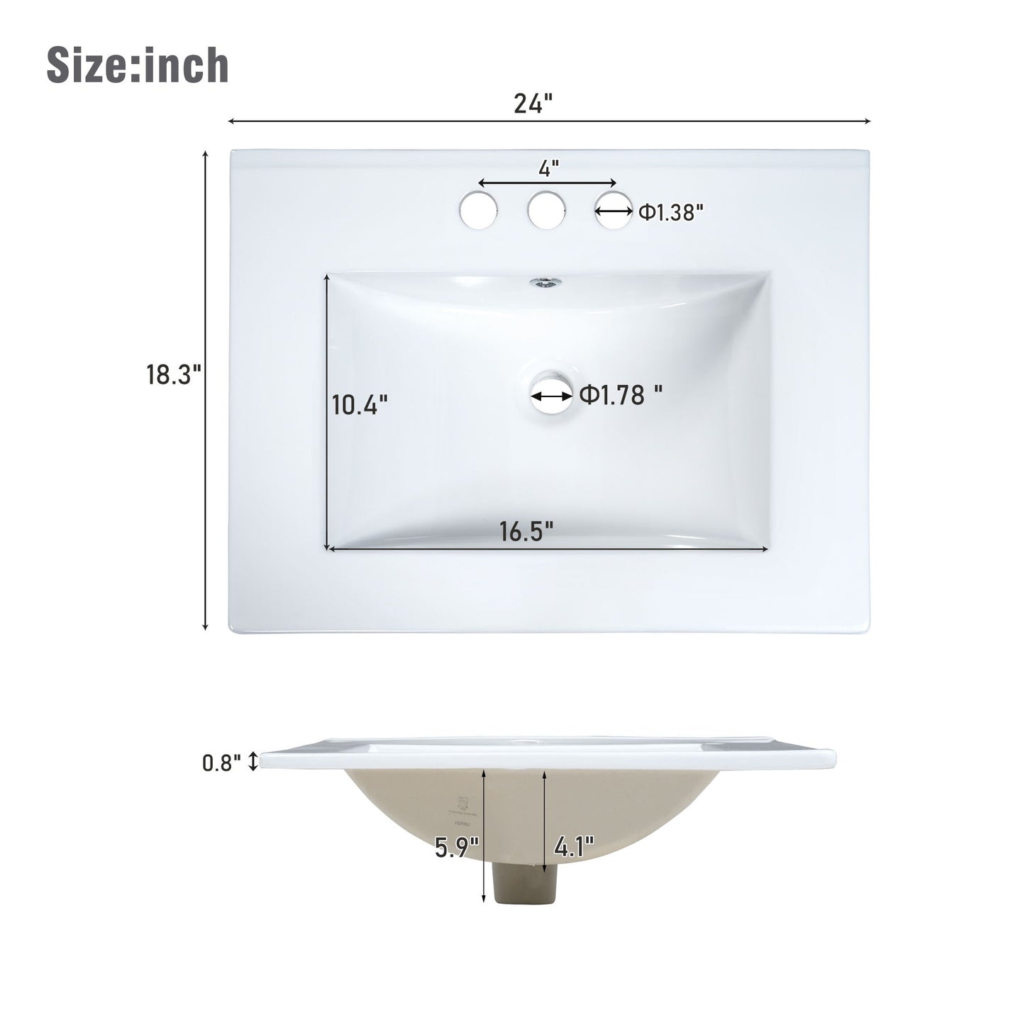 Transitional Style Bathroom Vanity Cabinet With Ceramic Sink