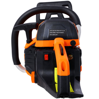 62Cc Gas Powered Chainsaw 20" 2 Cycle Petrol Handheld Chain Saw Epa Compliant Aluminium - Orange