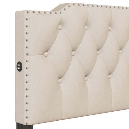 Upholstered Platform Bed With 2 Drawers And 2 Sets Of USB Ports On Each Side, Fabric