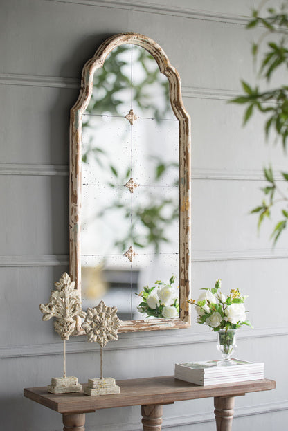 Large & Framed Wall Mirror, Arched Mirror With Decorative Window Look For Living Room - Cream