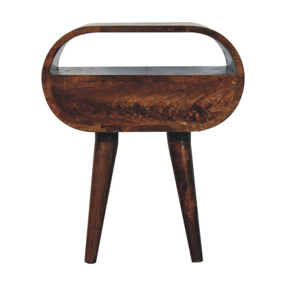 Circular Bedside Table With Open Slot - Walnut
