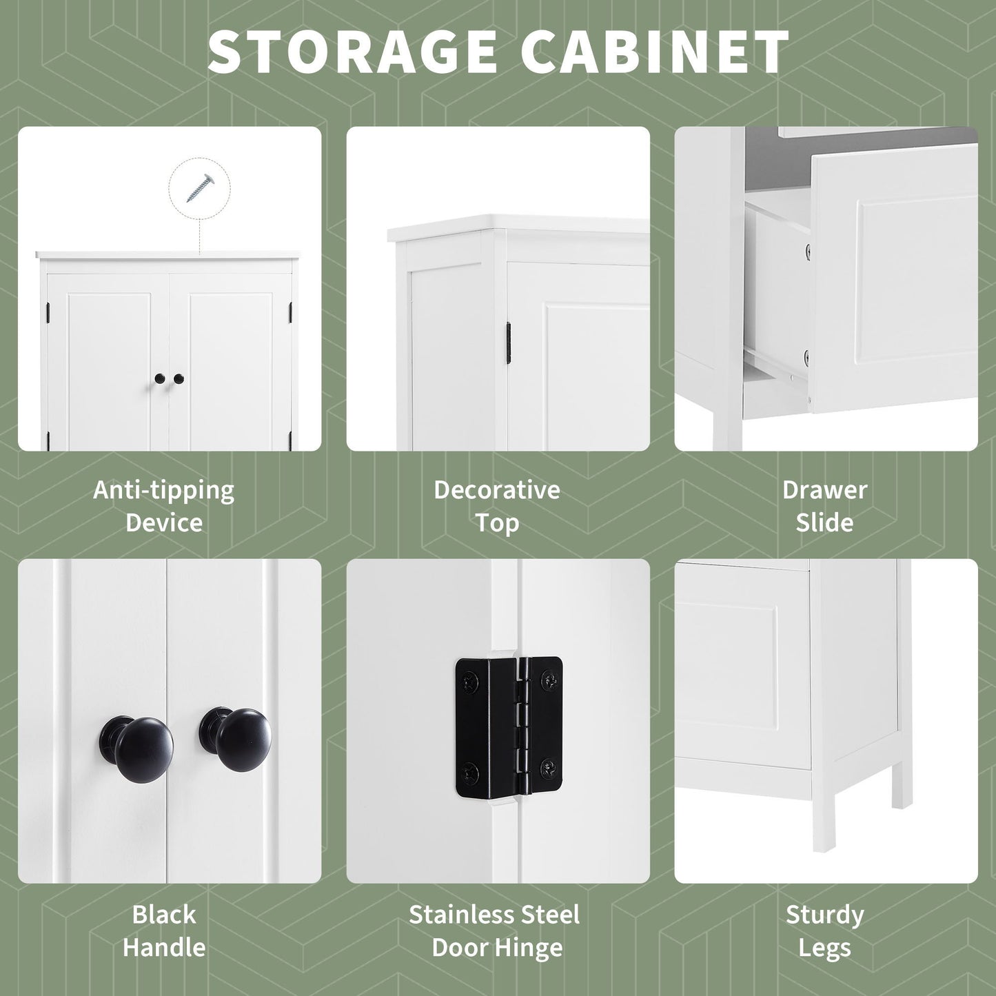 Bathroom Storage Cabinet With 2 Doors And Drawers, Adjustable Shelf