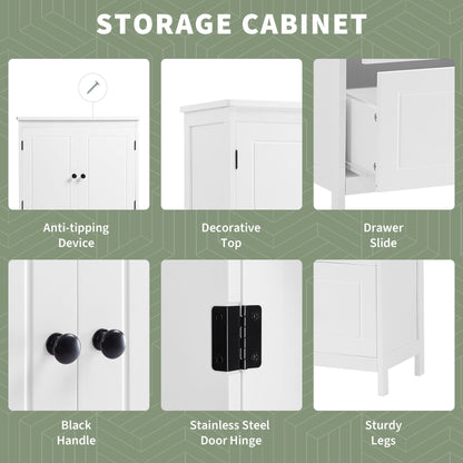 Bathroom Storage Cabinet With 2 Doors And Drawers, Adjustable Shelf