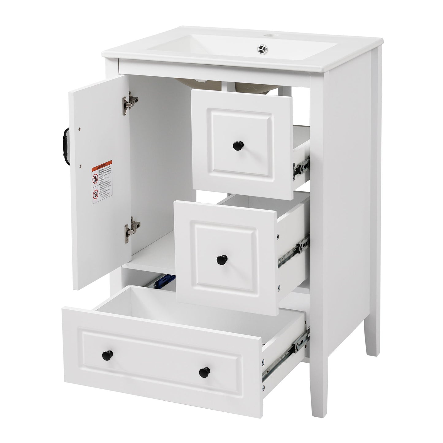 Retro Bathroom Vanity With Sink, Soft Closing Cabinet & Drawers