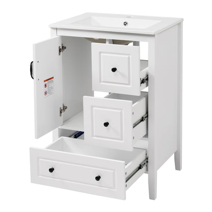 Retro Bathroom Vanity With Sink, Soft Closing Cabinet & Drawers