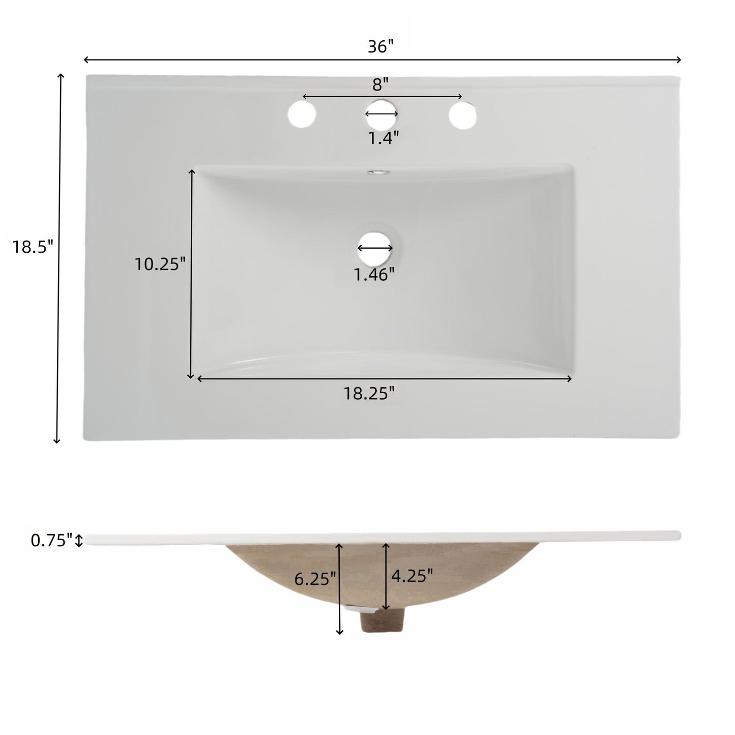 Bathroom Vanity With Ceramic Sink, Tip Out Tray & 2 Full Extension Drawers