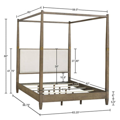 Queen Canopy Bed Frame With Upholstered Headboard - Brown