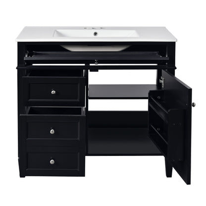 Bathroom Vanity With Mirror Cabinet, Single Sink With 2 Soft Closing Doors And 4 Drawers